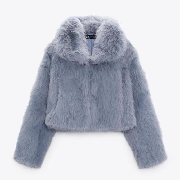 Zara bluish short faux fur jacket coat NWT - Picture 1 of 9